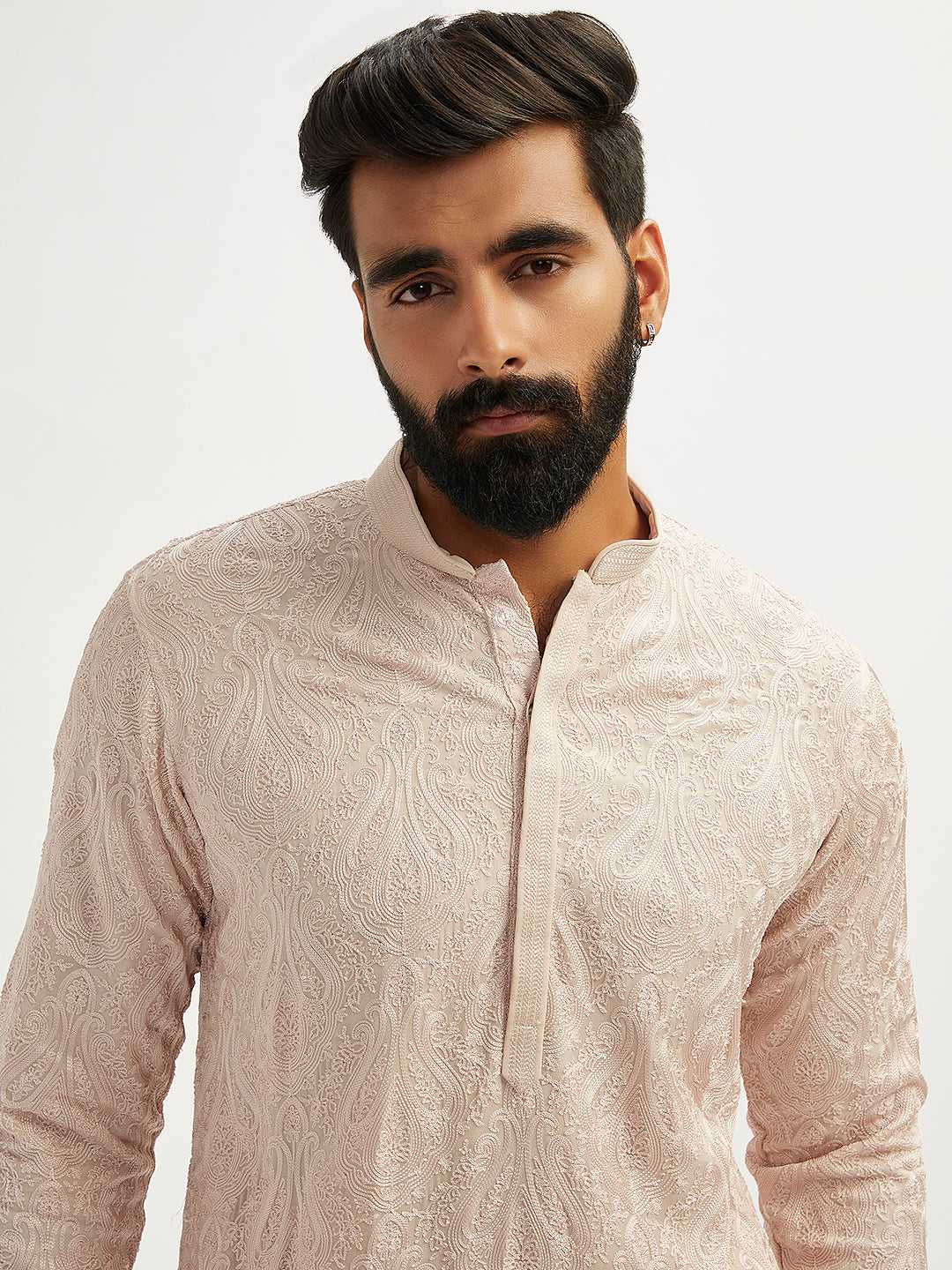 Men's Peach Georgette Kurta Pyjama Set