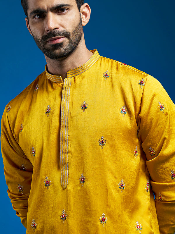 Men's Mustard Silk Blend Kurta