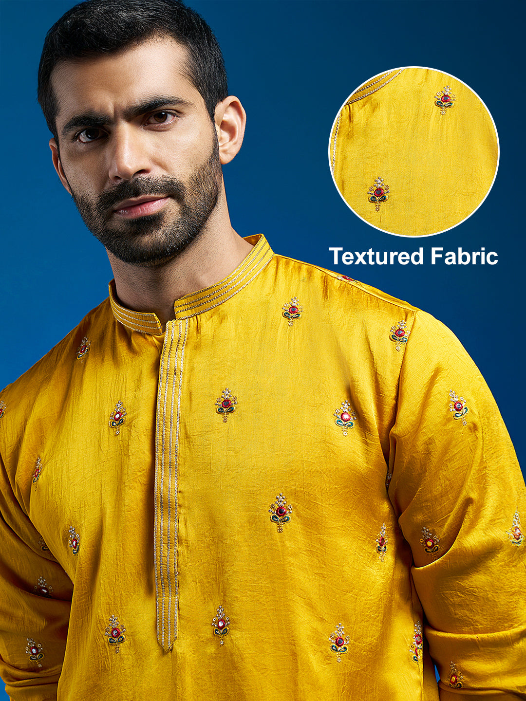 Men's Mustard Silk Blend Kurta