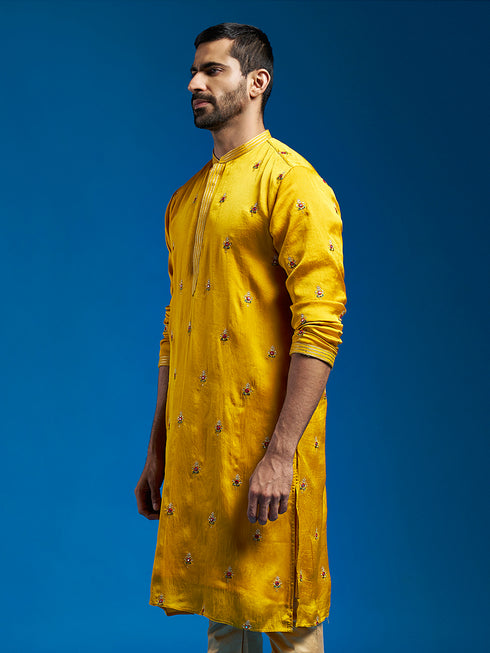 Men's Mustard Silk Blend Kurta