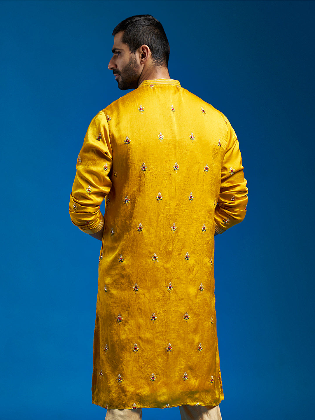Men's Mustard Silk Blend Kurta