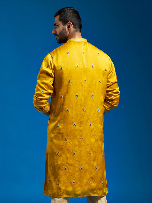 Men's Mustard Silk Blend Kurta