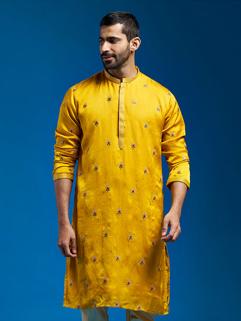 Men's Mustard Silk Blend Kurta