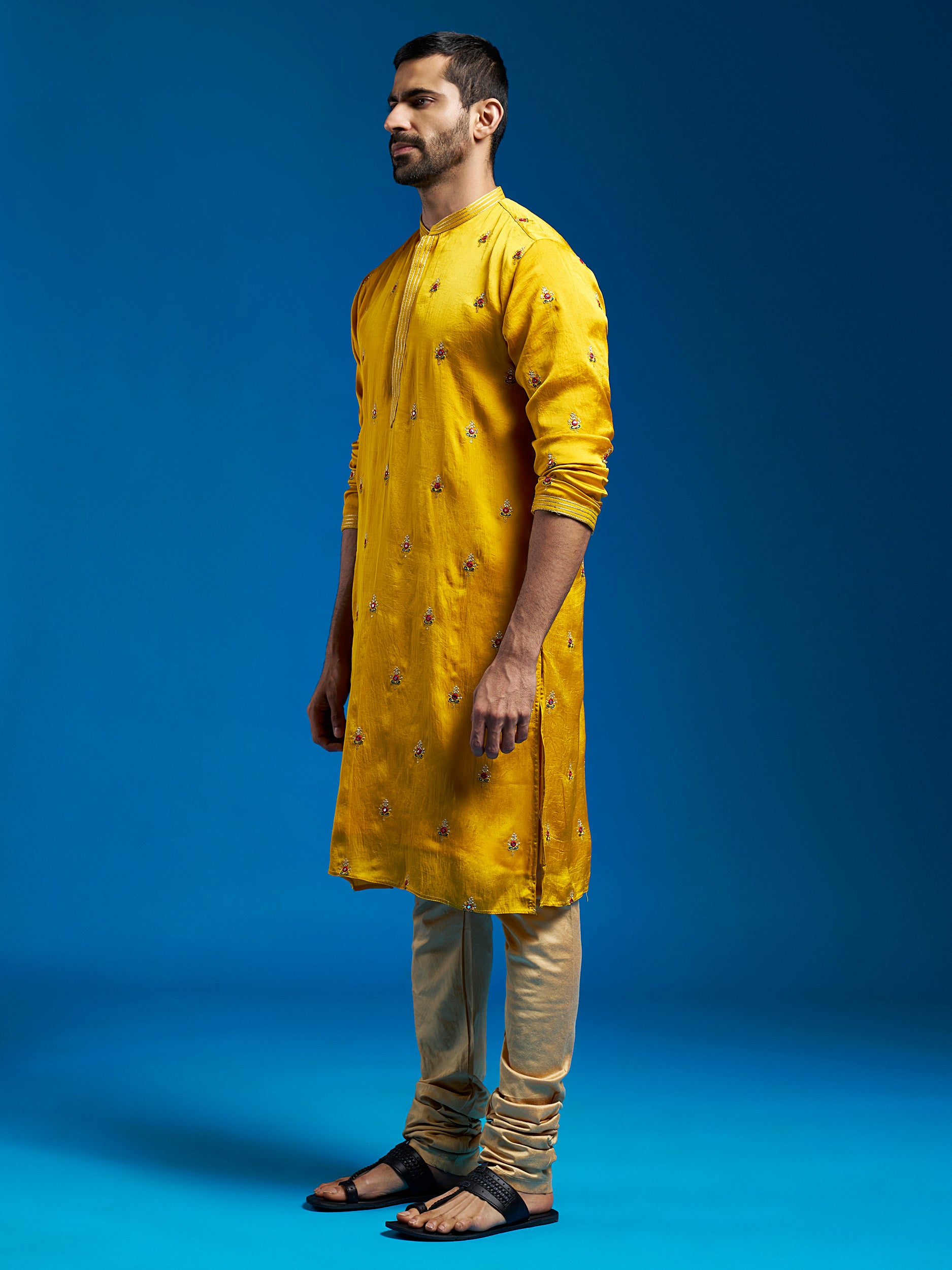 Men's Mustard Silk Blend Kurta And Pyjama Set