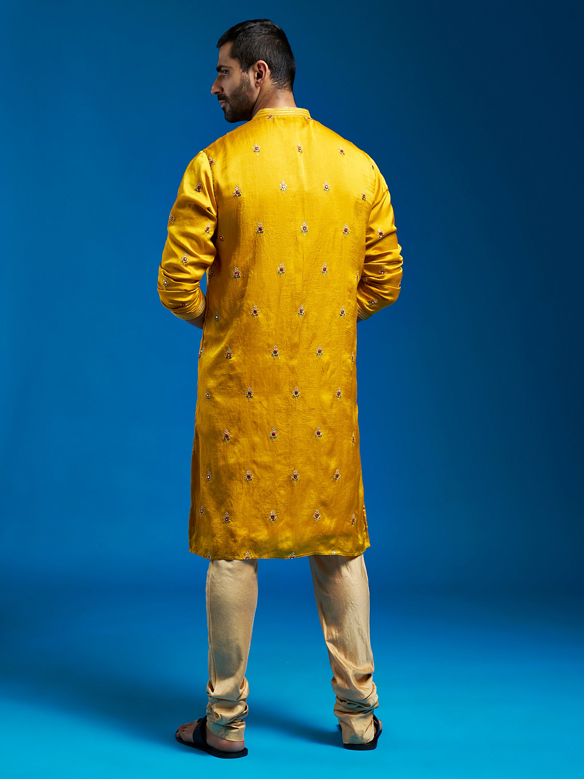 Men's Mustard Silk Blend Kurta And Pyjama Set
