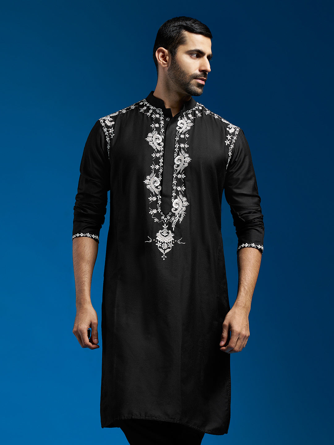 Men's Black Viscose Kurta