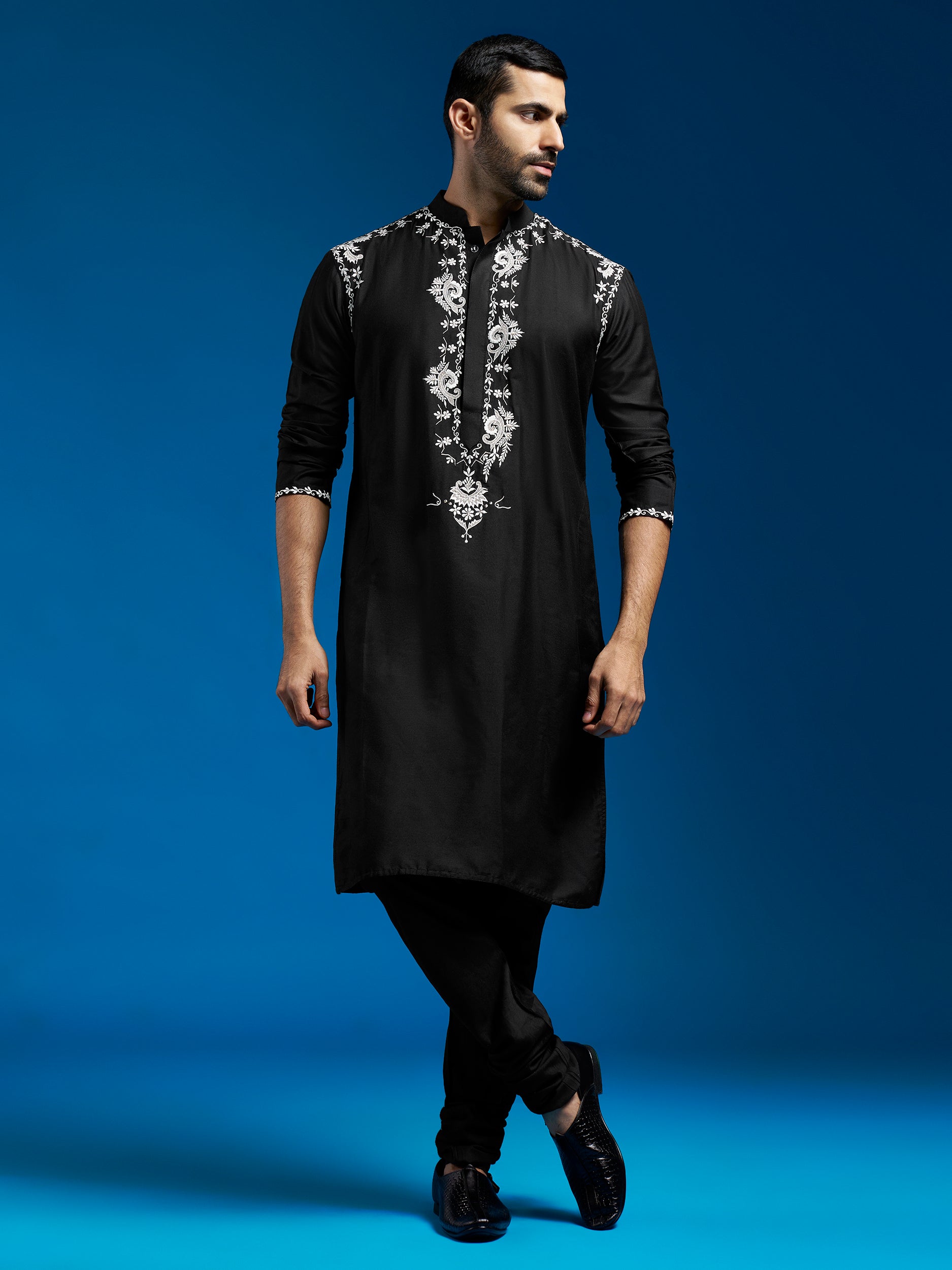 Men's Black Viscose Kurta And Pyjama Set
