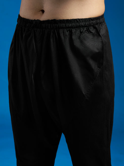 Men's Black Viscose Kurta And Pyjama Set