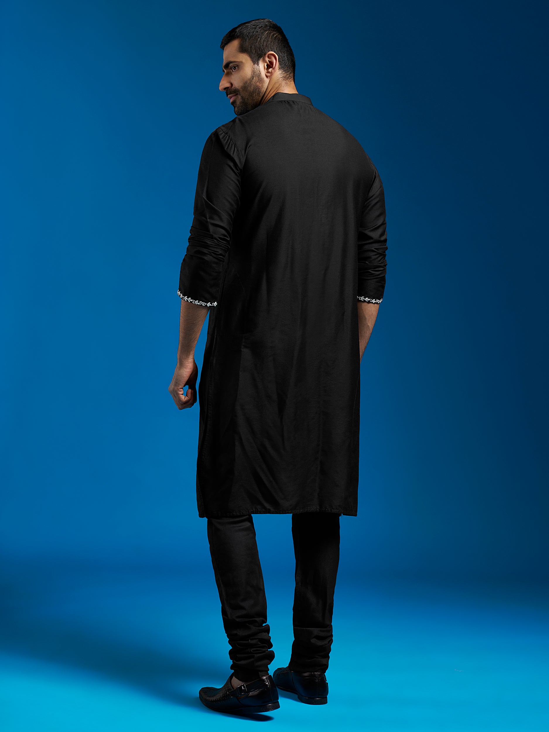Men's Black Viscose Kurta And Pyjama Set