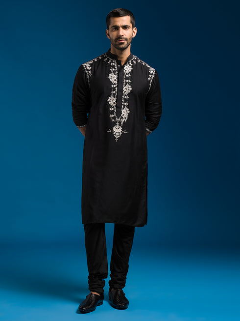 Men's Black Viscose Kurta And Pyjama Set