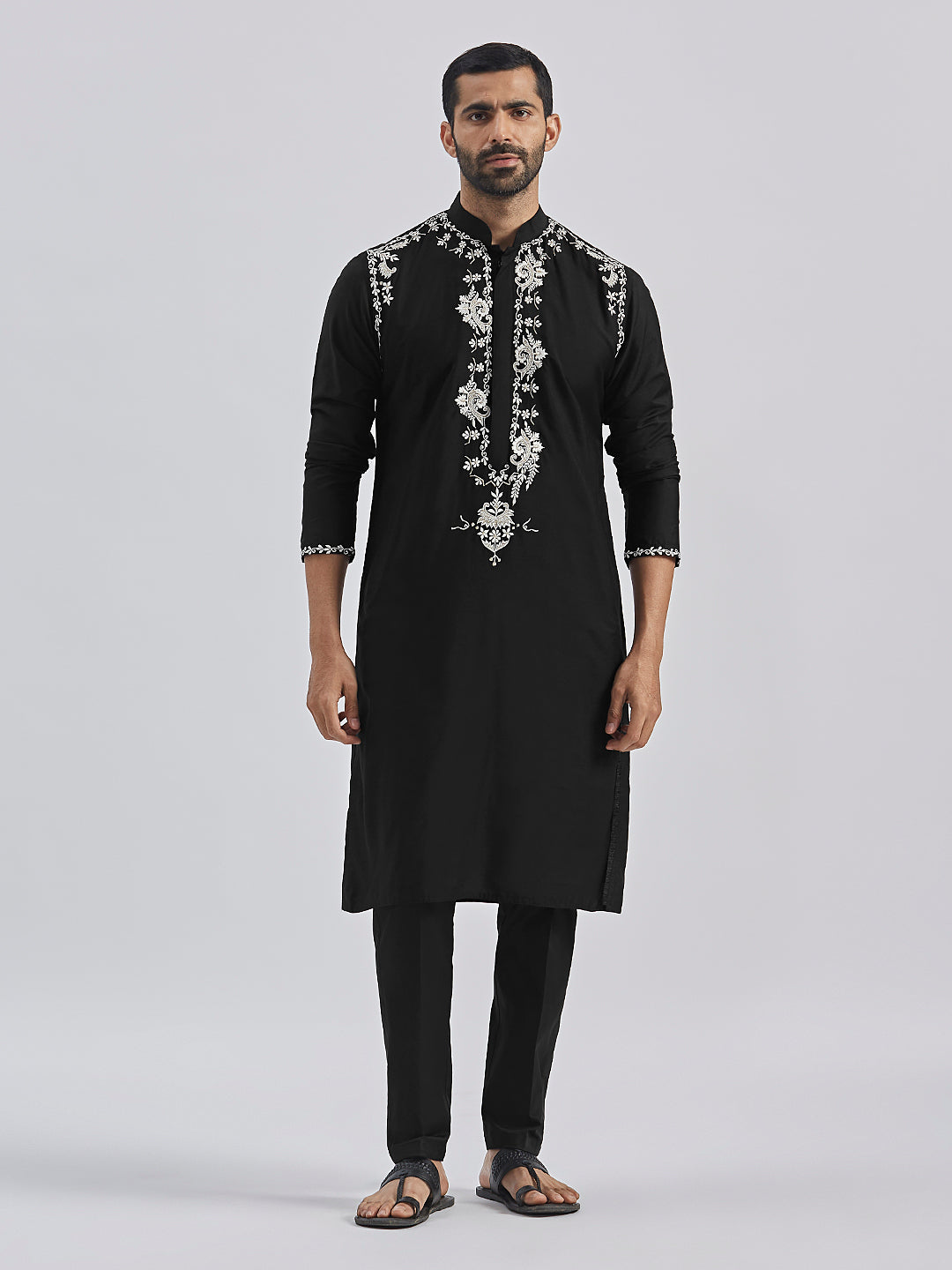 Men's Black Viscose Kurta And Pyjama Set