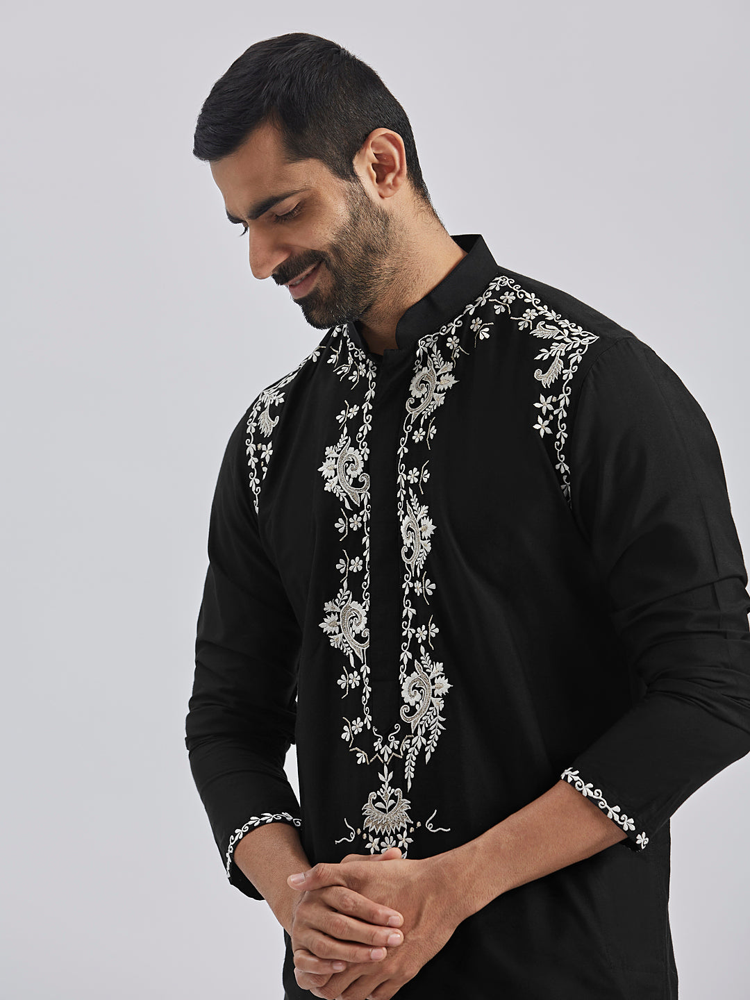 Men's Black Viscose Kurta And Pyjama Set