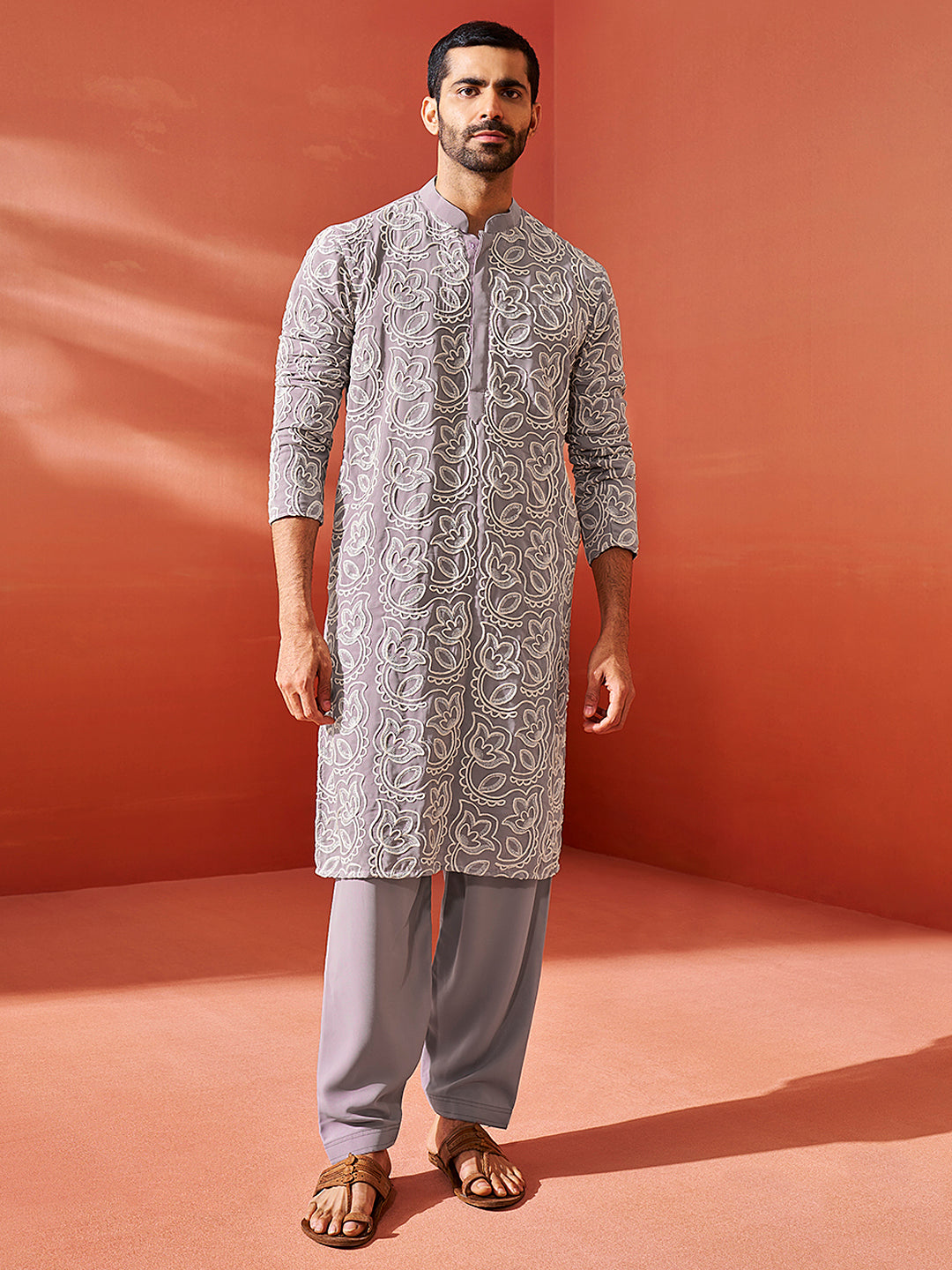 Men's Lavender Georgette Kurta And Patiala Set