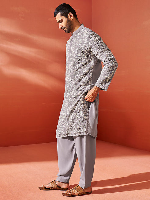 Men's Lavender Georgette Kurta And Patiala Set