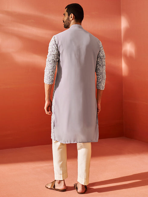 Men's Levender Georgette Kurta And Pyjama Set