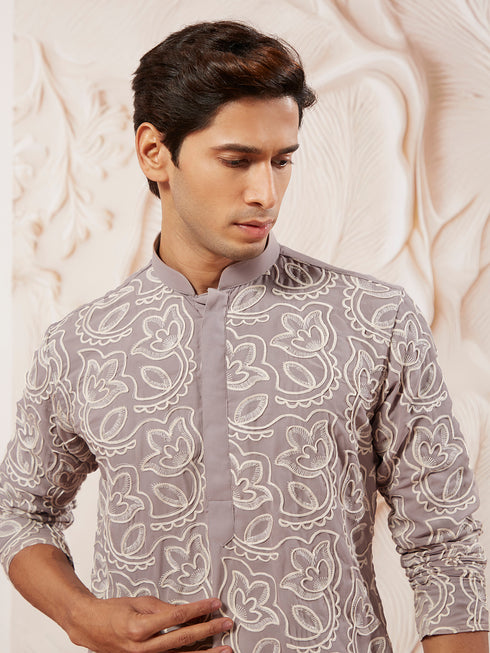 Men's Levender Georgette Kurta And Pyjama Set