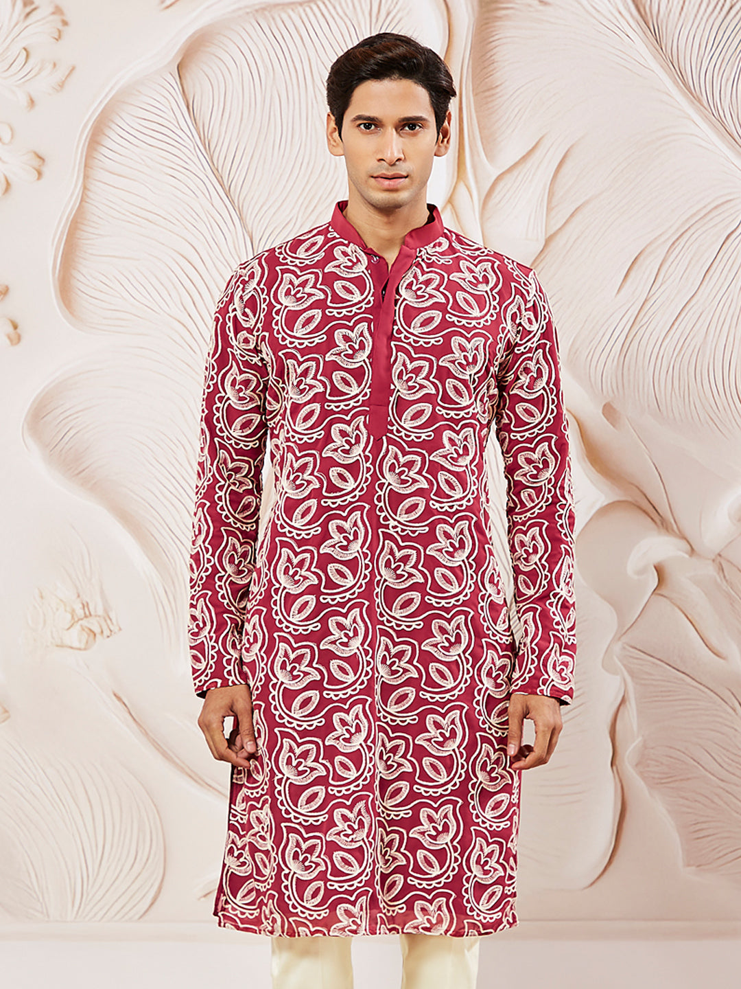Men's Maroon Georgette Kurta