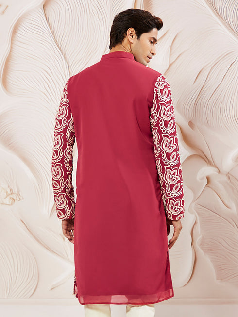 Men's Maroon Georgette Kurta
