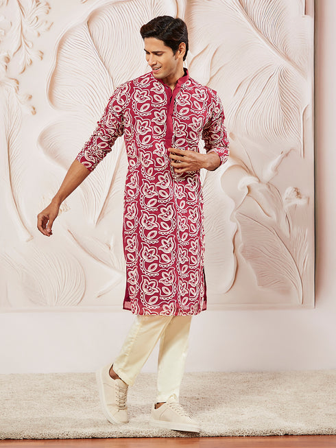 Men's Maroon Georgette Kurta And Pyjama Set