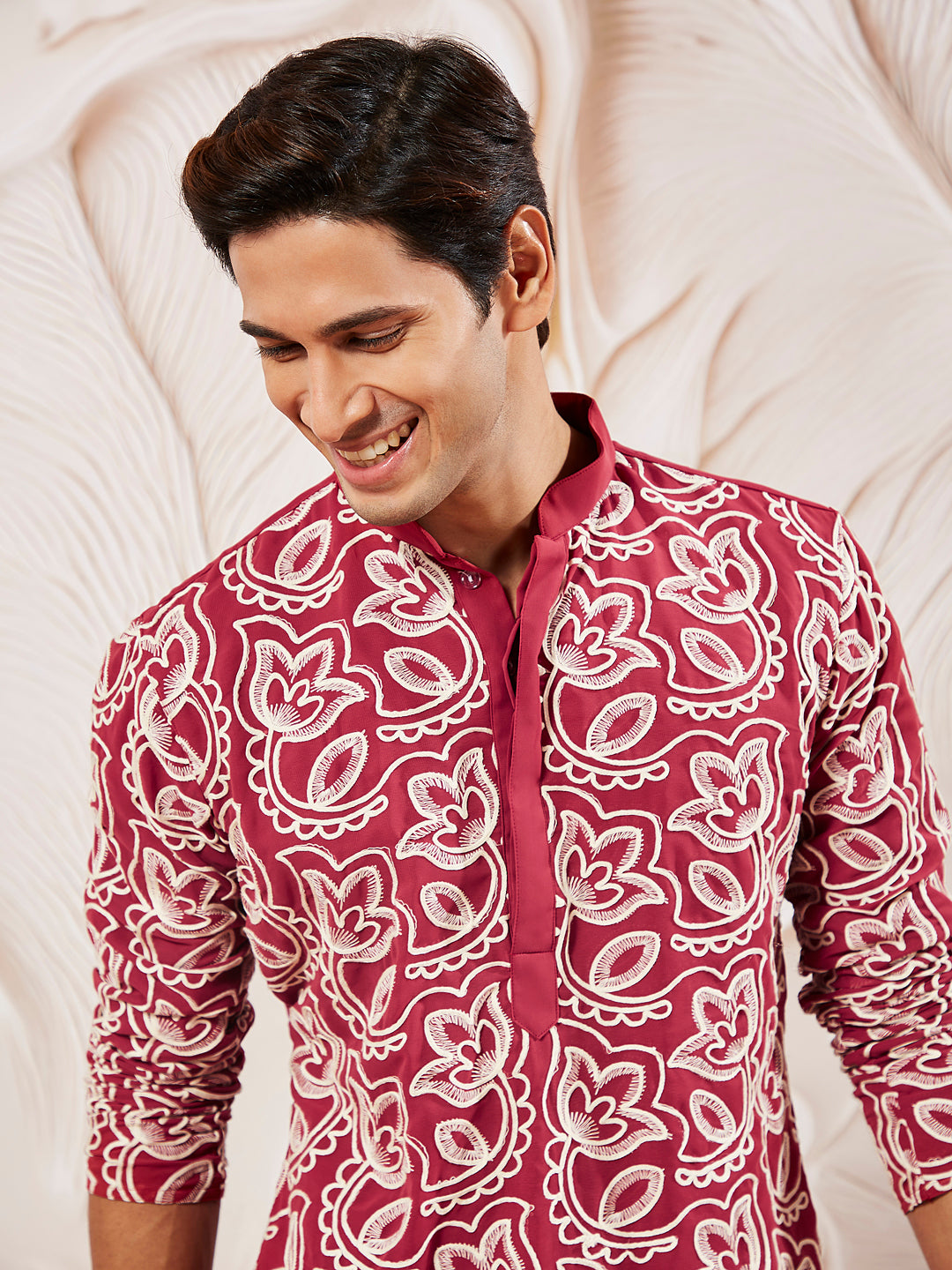 Men's Maroon Georgette Kurta And Pyjama Set