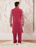 Men's Maroon Georgette Kurta Patiala And Dupatta Set.