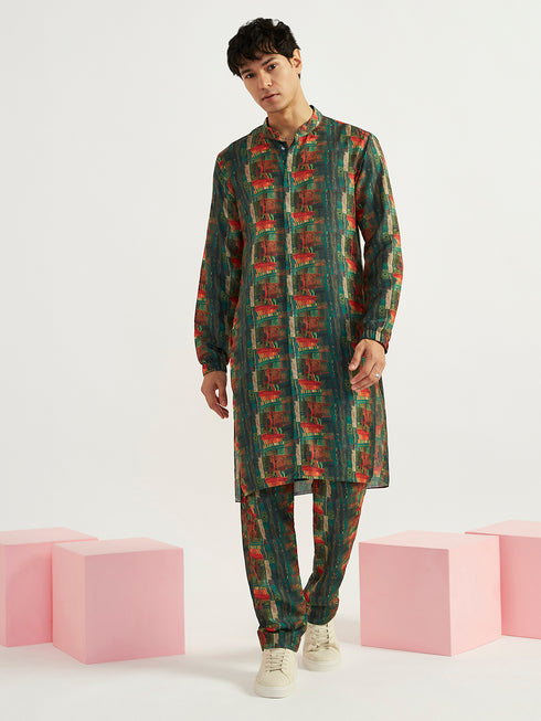 Men's Green Crepe Kurta And Pyjama Set