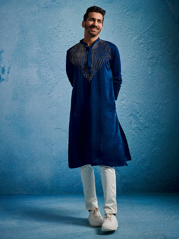 Men's Turquoise Silk Blend Kurta And Pyjama Set