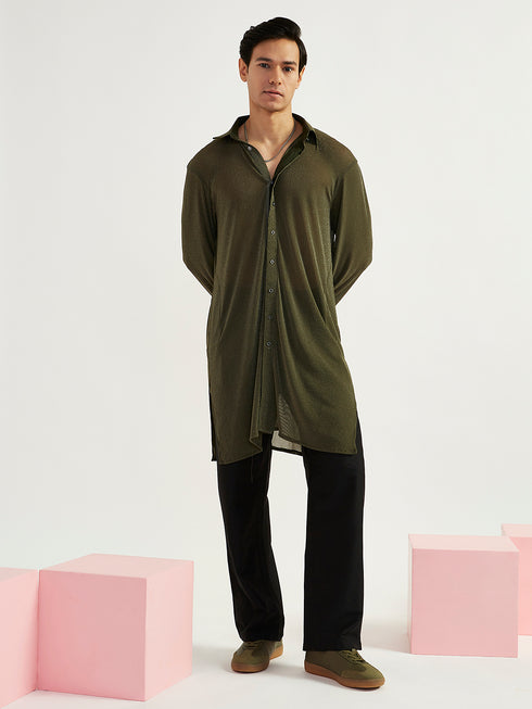 Men's Mehendi Green Lycra Kurta And Pyjama Set