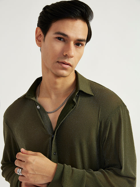 Men's Mehendi Green Lycra Kurta And Pyjama Set