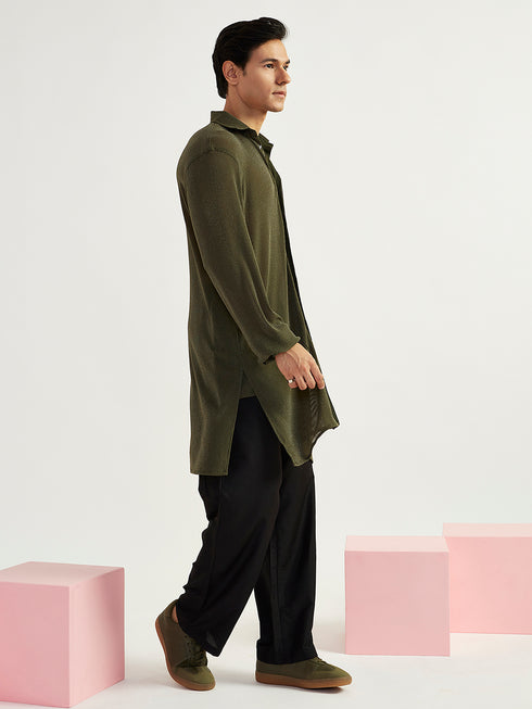 Men's Mehendi Green Lycra Kurta And Pyjama Set