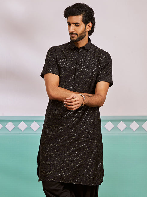 Men's Black Viscose Kurta