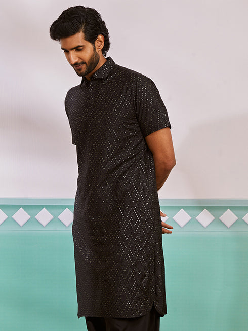 Men's Black Viscose Kurta