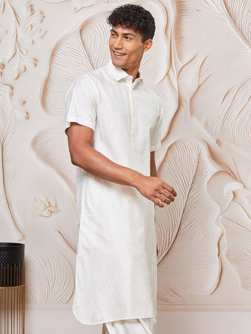 Men's White Viscose Kurta