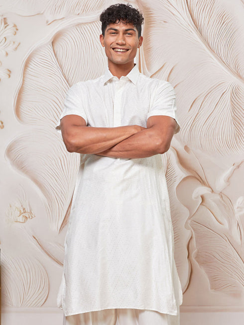 Men's White Viscose Kurta