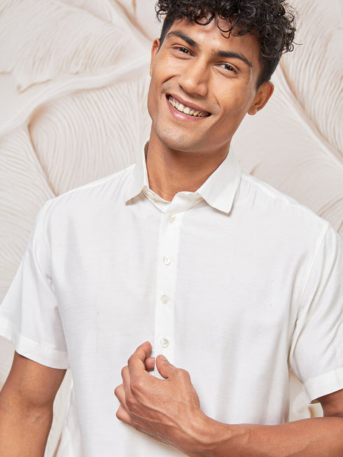 Men's White Viscose Kurta And Patiala Set