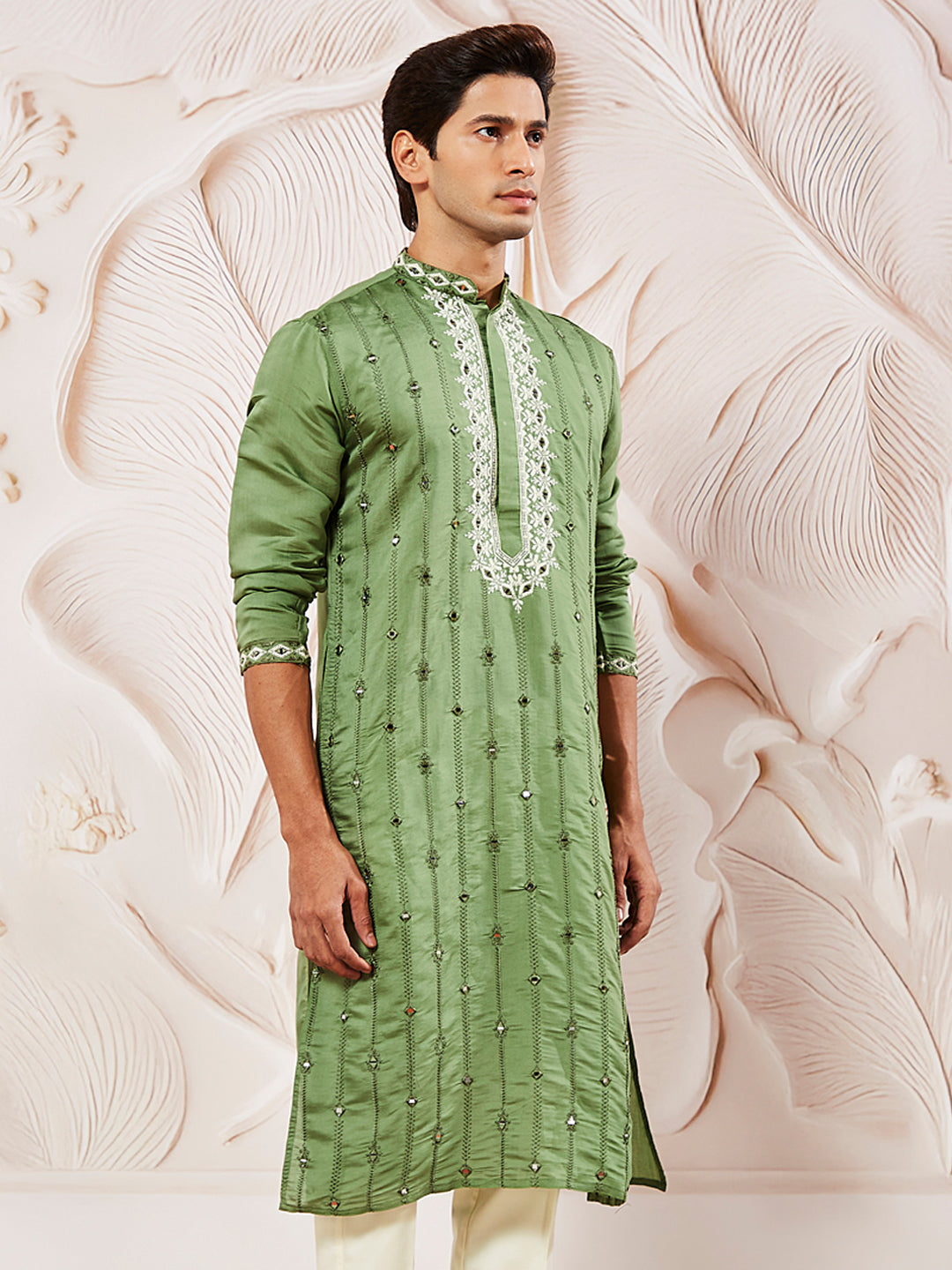Men's Mint Green Silk Blend Kurta
