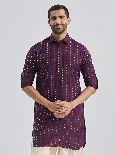Men's Purple Silk Blend Kurta