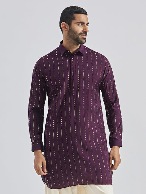 Men's Purple Silk Blend Kurta