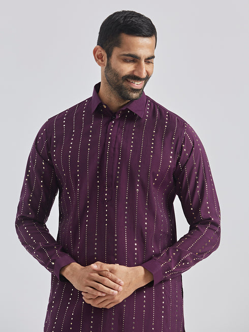 Men's Purple Silk Blend Kurta
