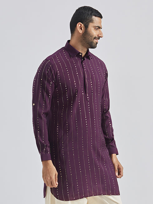 Men's Purple Silk Blend Kurta