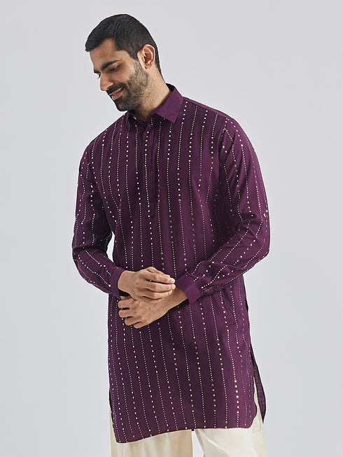 Men's Purple Silk Blend Kurta