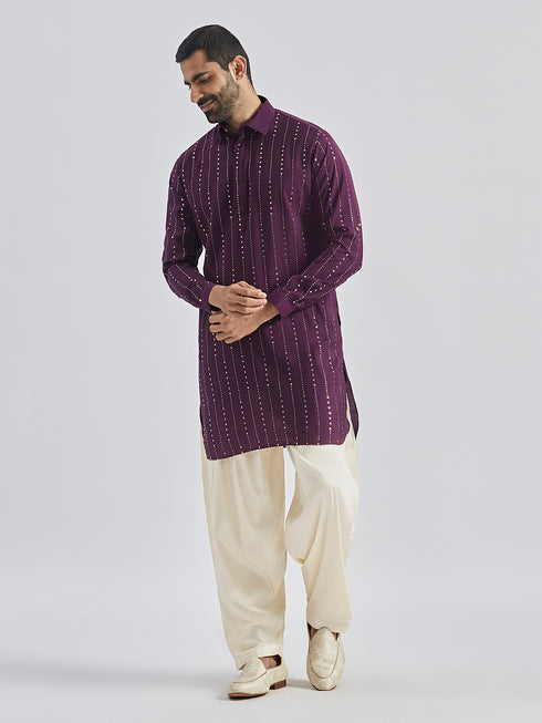 Men's Purple Silk Blend Kurta