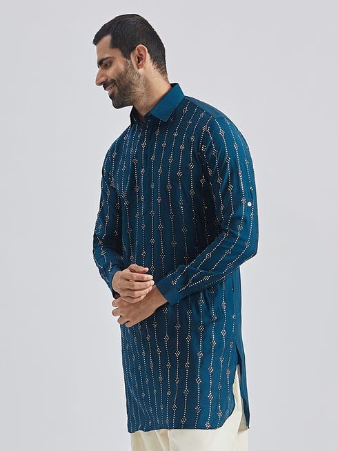 Men's Turquoise Silk Blend Kurta