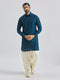 Men's Turquoise Silk Blend Kurta And Patiala Set