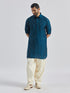 Men's Turquoise Silk Blend Kurta And Patiala Set
