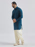 Men's Turquoise Silk Blend Kurta And Patiala Set