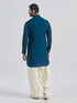 Men's Turquoise Silk Blend Kurta And Patiala Set