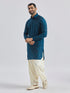 Men's Turquoise Silk Blend Kurta And Patiala Set