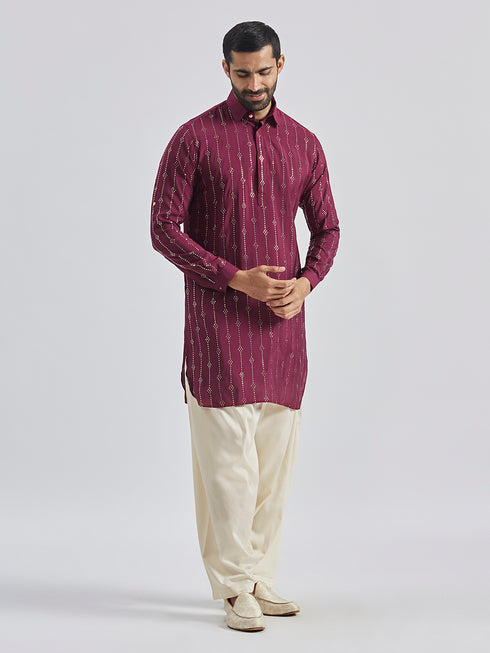 Men's Wine Silk Blend Kurta