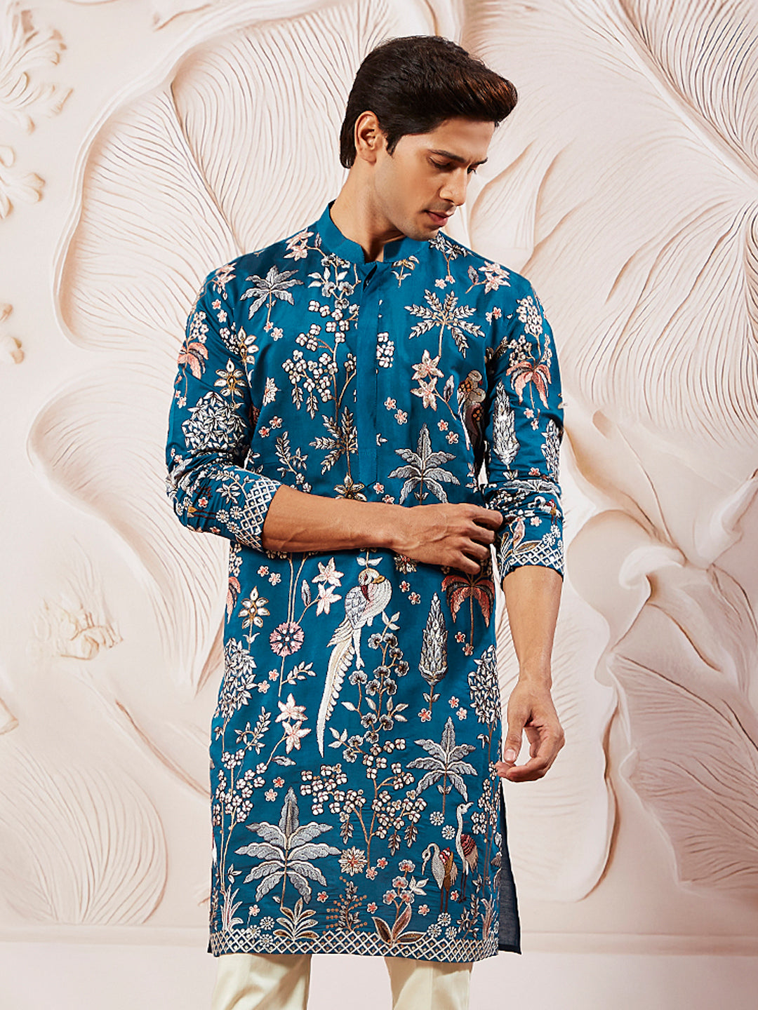 Men's Turquoise Silk Blend Kurta
